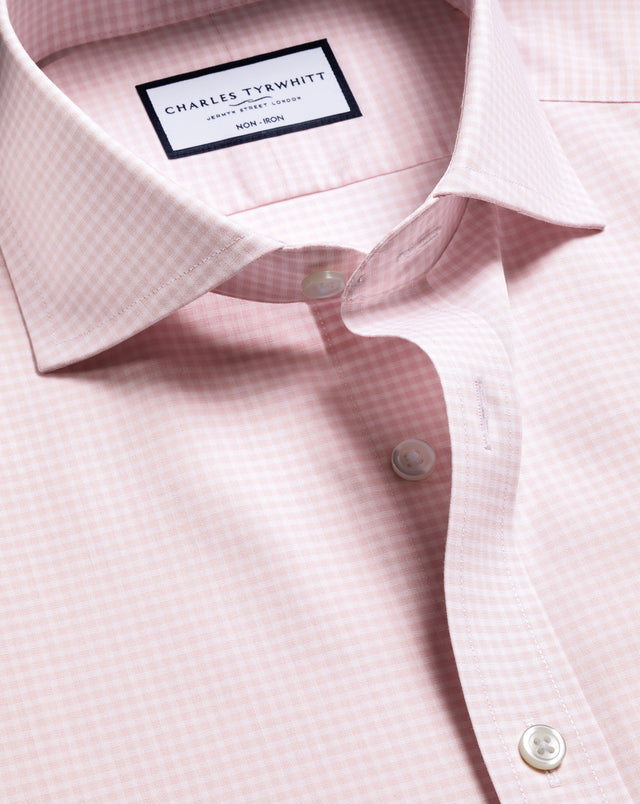 Non-Iron Stretch Poplin Gingham Shirt - Pink