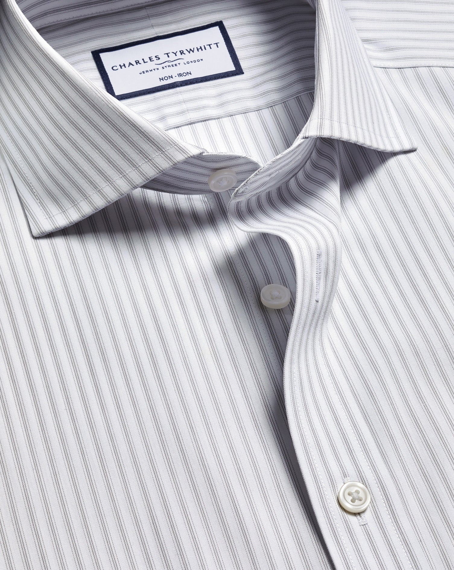 Non Iron Stretch Poplin Stripe Shirt Grey