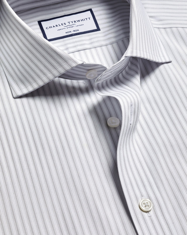 Non-Iron Stretch Poplin Stripe Shirt - Grey