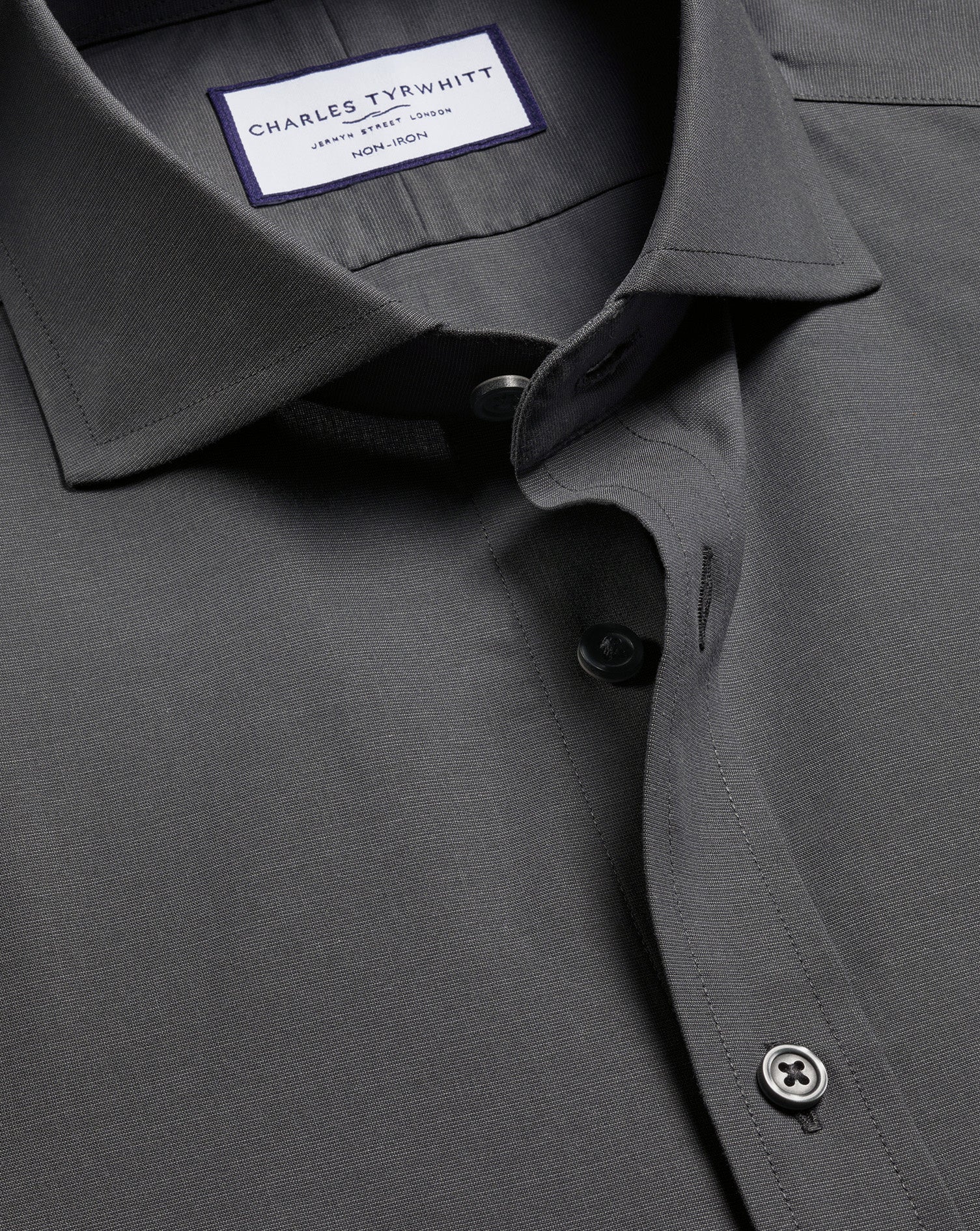 Non-Iron Stretch Poplin Shirt - Charcoal