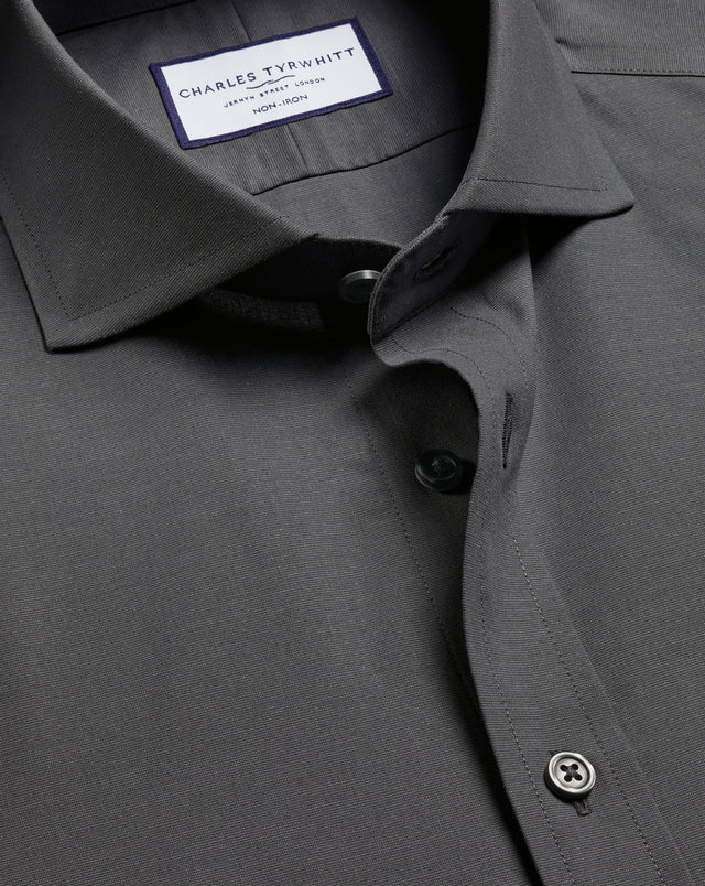 Non-Iron Stretch Poplin Shirt - Charcoal