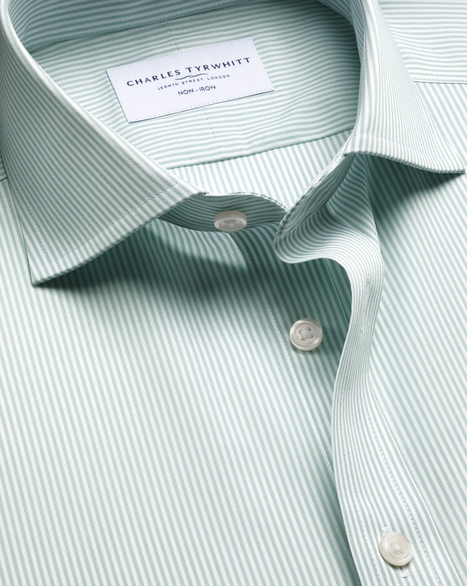 Non-Iron Stretch Poplin Bengal Stripe Shirt – Mid Green