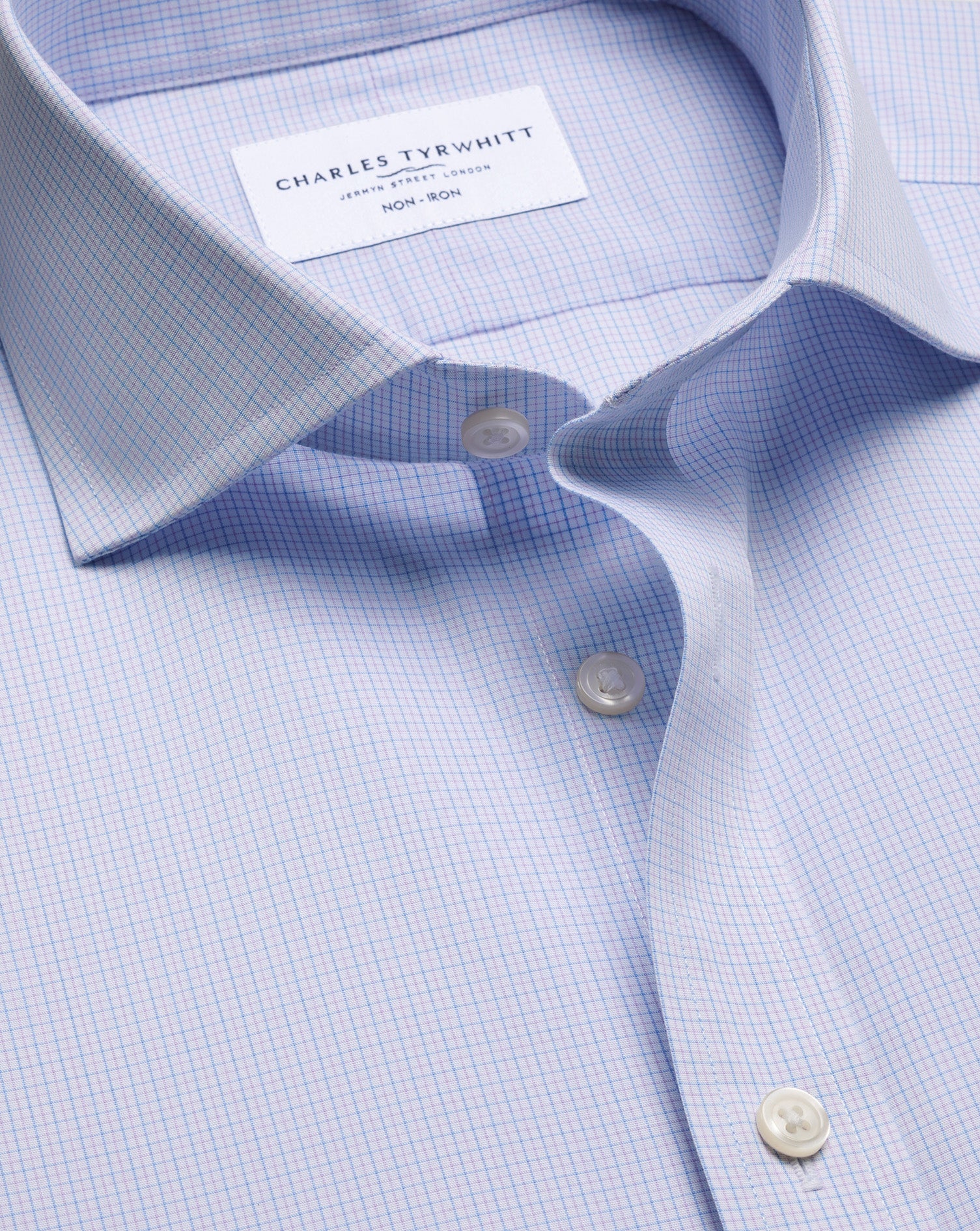 Non-Iron Stretch Poplin Check Shirt – Lilac & Sky Blue