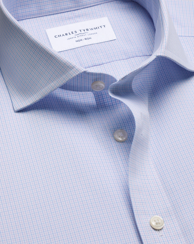 Non-Iron Stretch Poplin Check Shirt – Lilac & Sky Blue