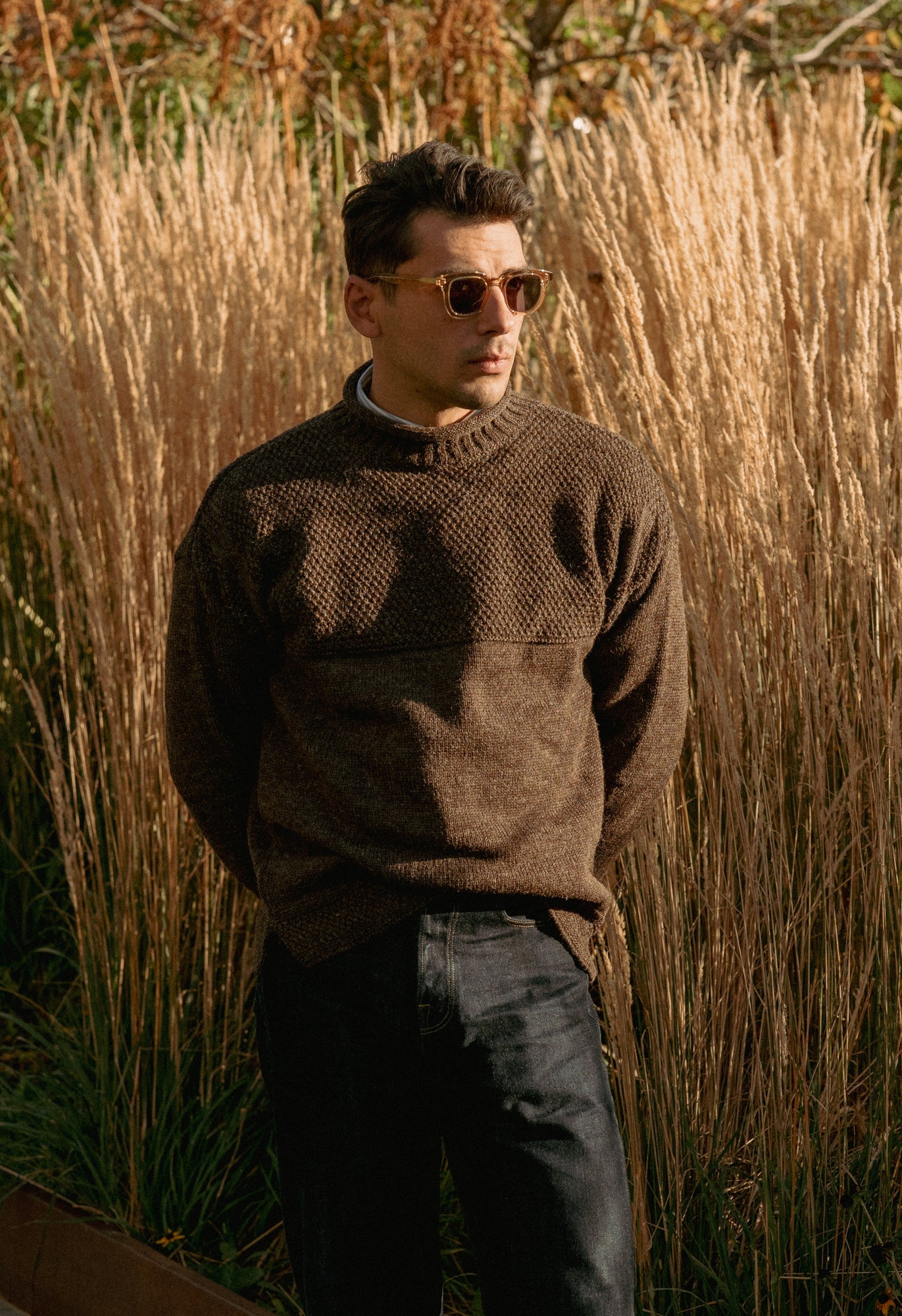 SE28 DARK BROWN BRITISH WOOL GUERNSEY UNISEX SWEATER