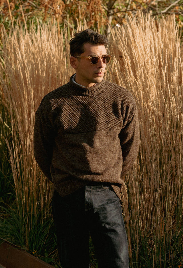 SE28 DARK BROWN BRITISH WOOL GUERNSEY UNISEX SWEATER