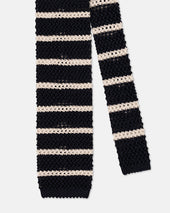 Made In Italy White Bar Stripe Silk Knit Tie