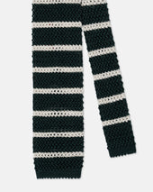 Made In Italy Green White Bar Stripe Silk Knit Tie