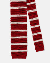 Made In Italy Red White Bar Stripe Silk Knit Tie
