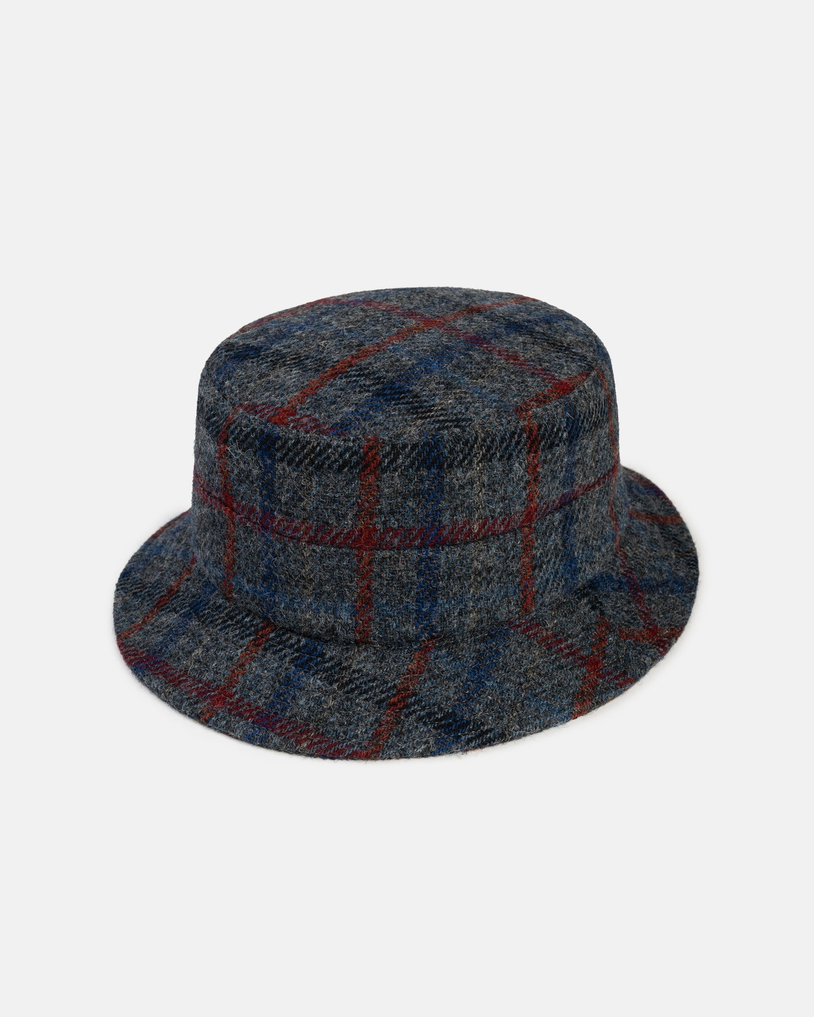 Made In Italy Grey Windowpane Harris Tweed Bucket Hat