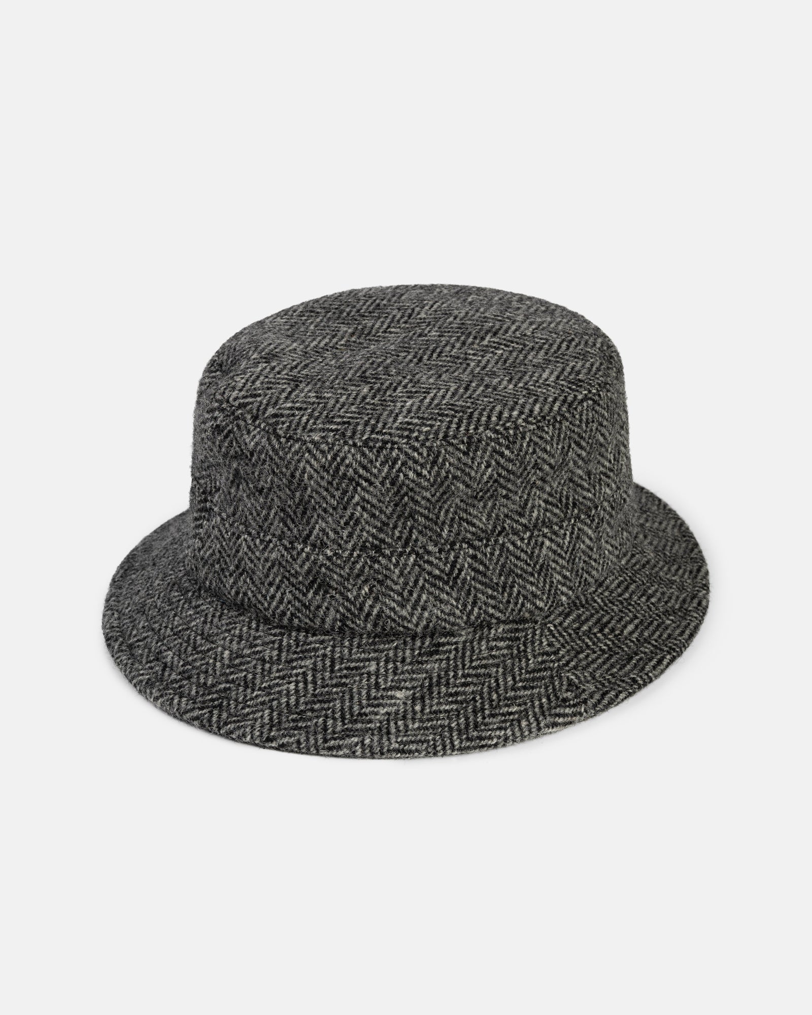 Made In Italy Grey Herringbone Harris Tweed Bucket Hat