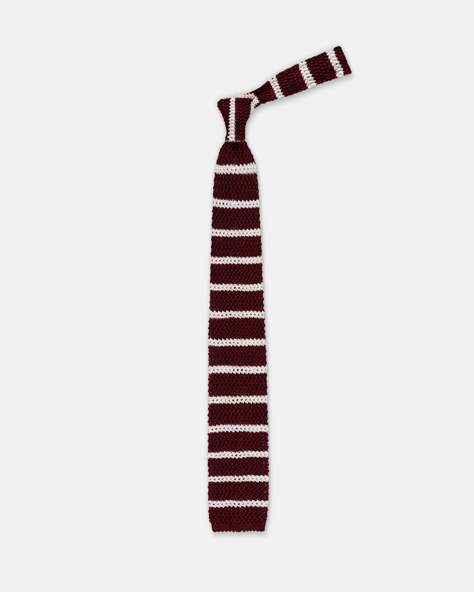 Made In Italy White Bar Stripe Silk Knit Tie