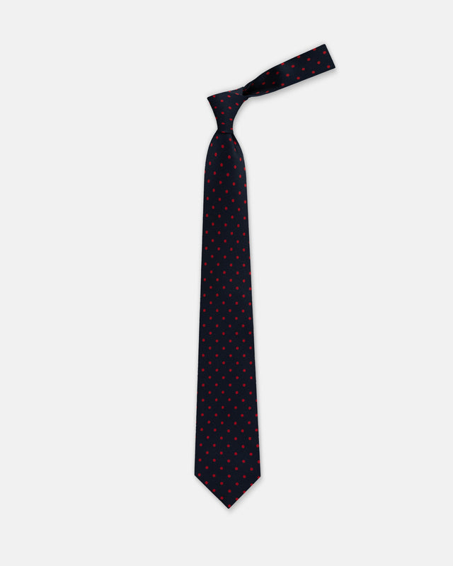 Made In Uk Red Polka Dot Silk Foulard Tie