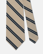 Buff Navy Double Bar Stripe Irish Poplin Tie