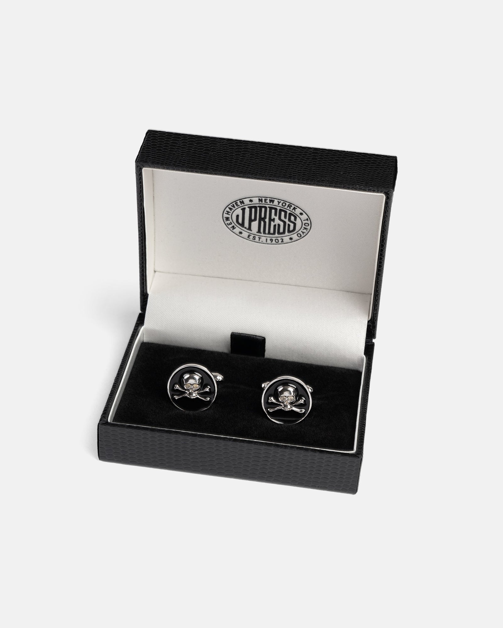Skull Crossbones Onyx Silver Finish Cufflinks