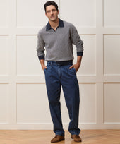 Relaxed Pleated Denim Chino In Blue Stonewash