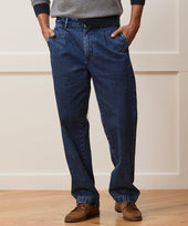 Relaxed Pleated Denim Chino In Blue Stonewash