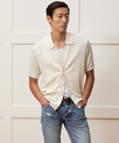Silk-Cotton Ribbed Full-Placket Sweater Polo