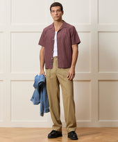 Cropped Silk Geo Camp Collar Shirt