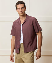 Cropped Silk Geo Camp Collar Shirt