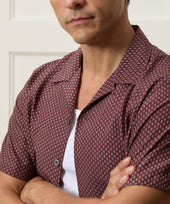 Cropped Silk Geo Camp Collar Shirt