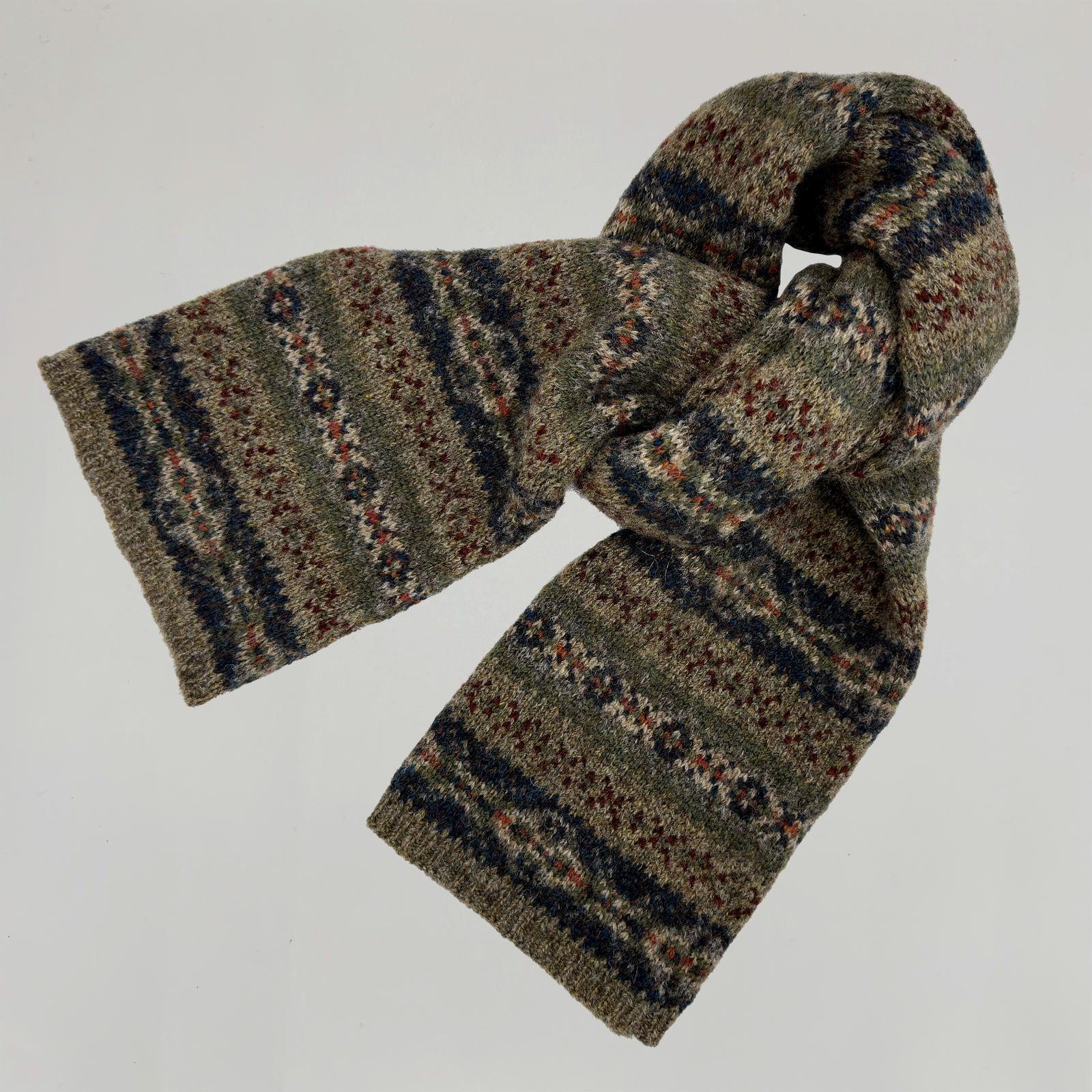 Fair Isle Knitted Scarf In Light Brown