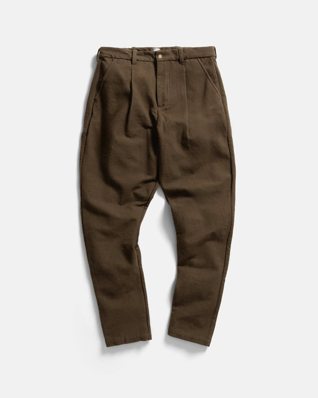 JIAN SINGLE PLEAT PANT - FONDENTE BROWN HANDSPUN COTTON CANVAS