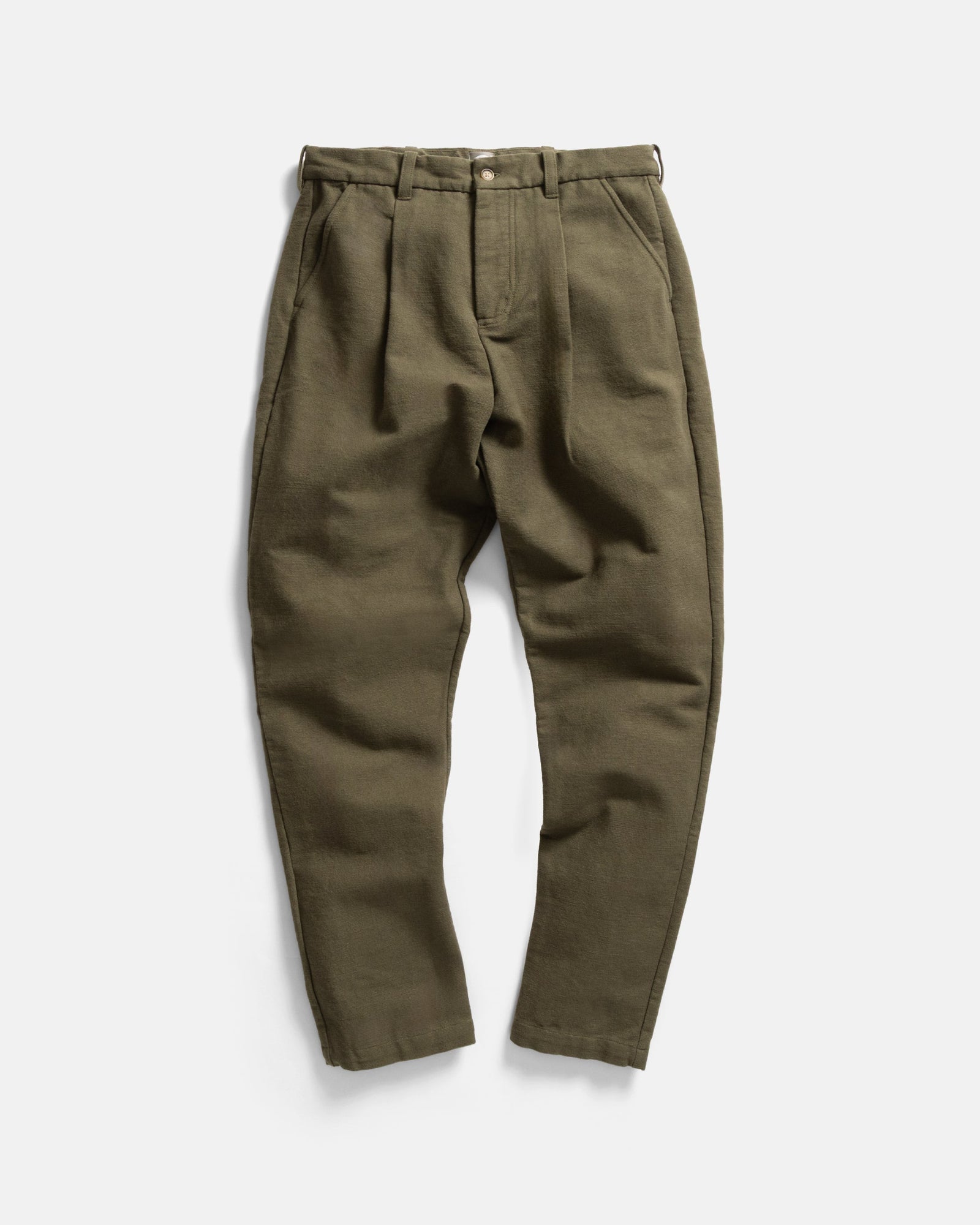 Jian Single Pleat Pant Rifle Green Handspun Cotton Canvas