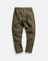 JIAN SINGLE PLEAT PANT - RIFLE GREEN HANDSPUN COTTON CANVAS