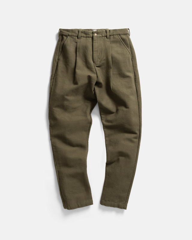 JIAN SINGLE PLEAT PANT - RIFLE GREEN HANDSPUN COTTON CANVAS