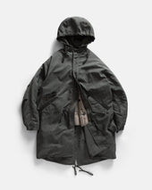PAOLO FISHTAIL PARKA WITH REMOVABLE QUILTED LINER JACKET - FOLIAGE WAXED NYLON / TRAVERTINE "COBBLESTONE' NYLON RIPSTOP