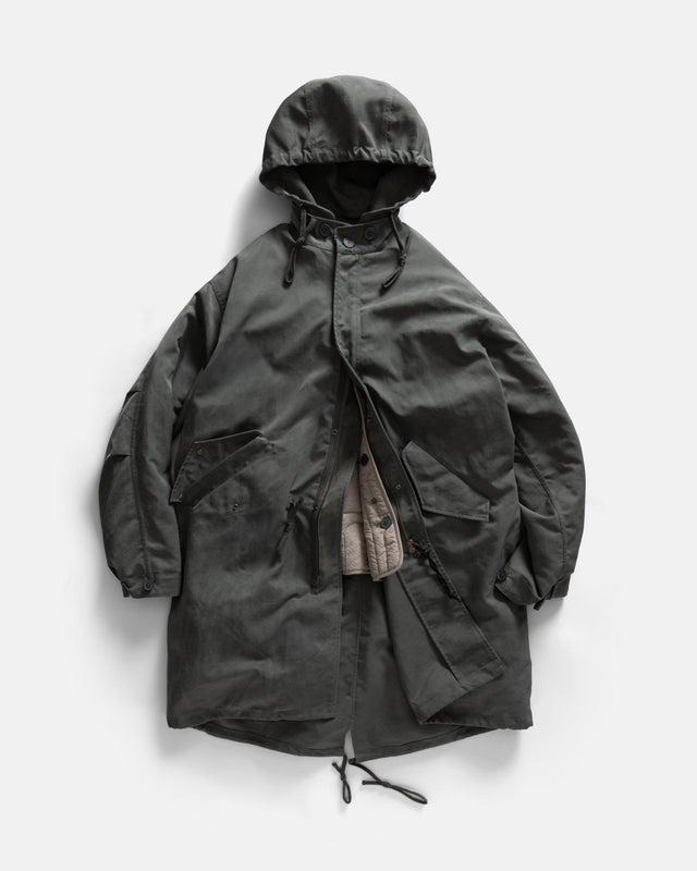 PAOLO FISHTAIL PARKA WITH REMOVABLE QUILTED LINER JACKET - FOLIAGE WAXED NYLON / TRAVERTINE "COBBLESTONE' NYLON RIPSTOP