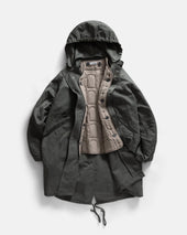 PAOLO FISHTAIL PARKA WITH REMOVABLE QUILTED LINER JACKET - FOLIAGE WAXED NYLON / TRAVERTINE "COBBLESTONE' NYLON RIPSTOP