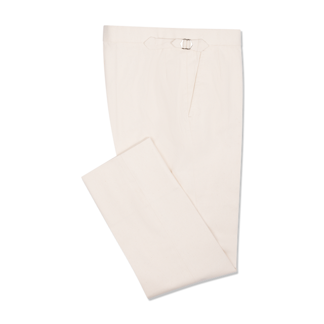 Flat Front Trouser in Natural Cream Canvas