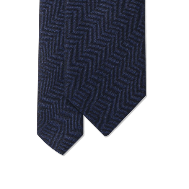 Herringbone Tie in Navy Pure Linen