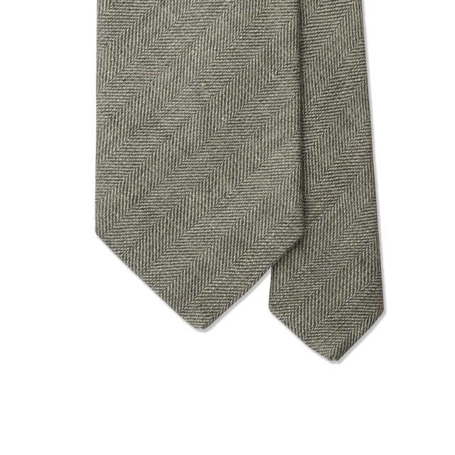 Herringbone Tie in Green Pure Linen