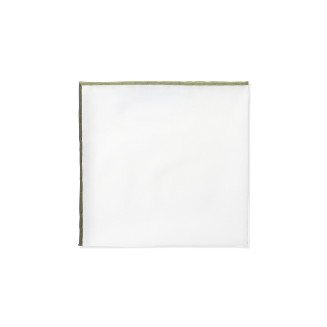 White Cotton Pocket Square with Green Multi Trim