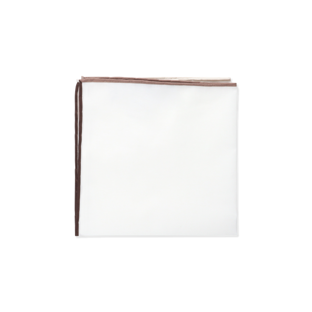 White Cotton Pocket Square with Brown Multi Trim