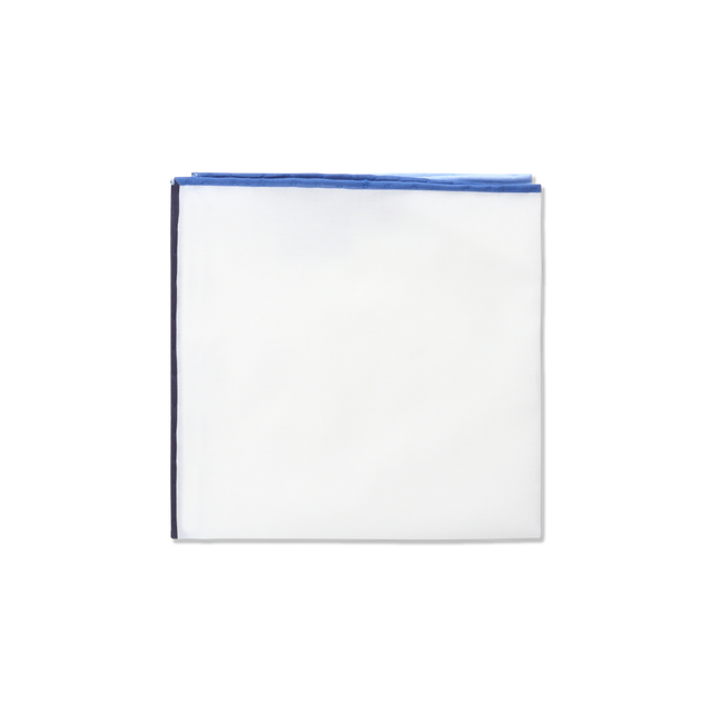 White Cotton Pocket Square with Navy Multi Trim