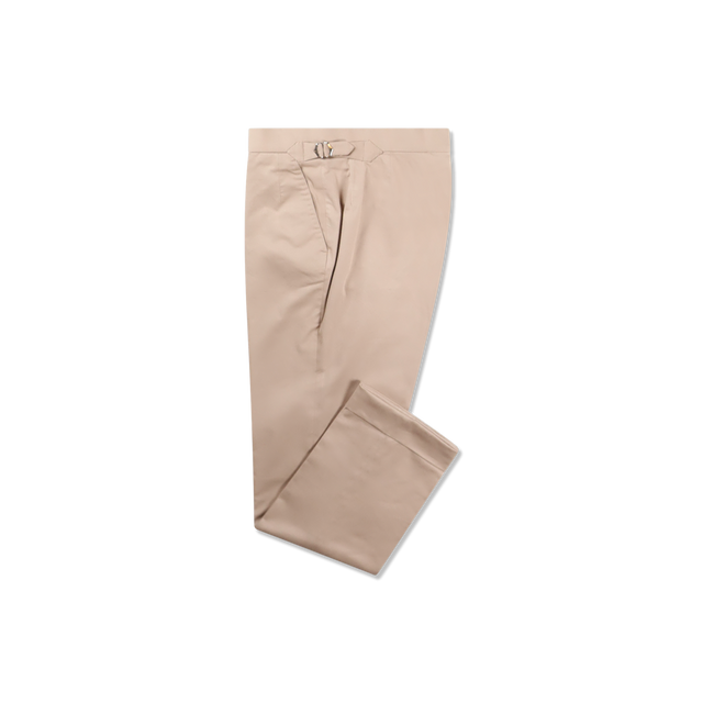 Flat Front Trouser in Beige Stretch Cotton