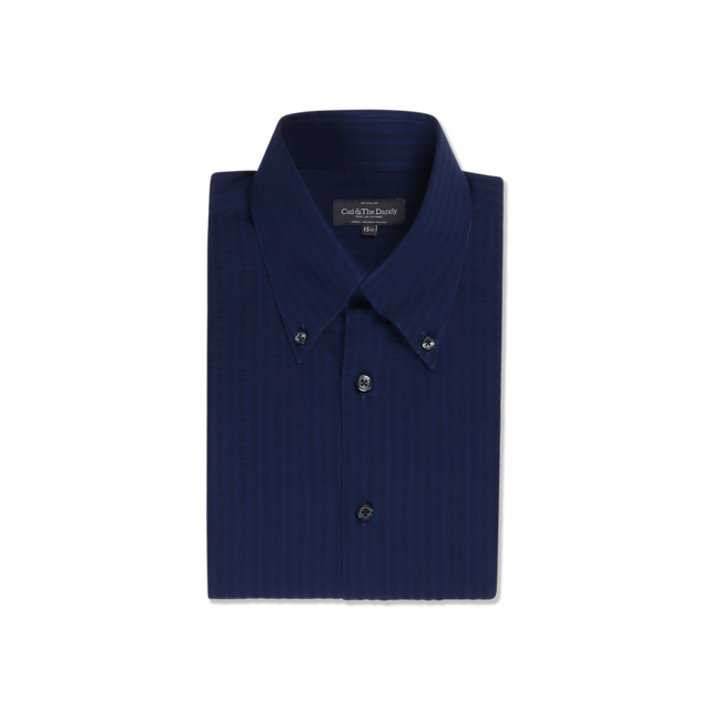 Button Down Collar Shirt in Navy Seersucker