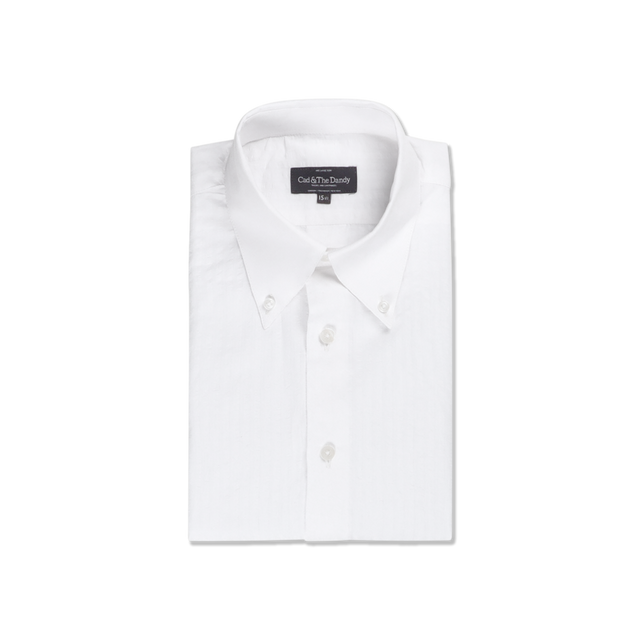 Button Down Collar Shirt in White Seersucker
