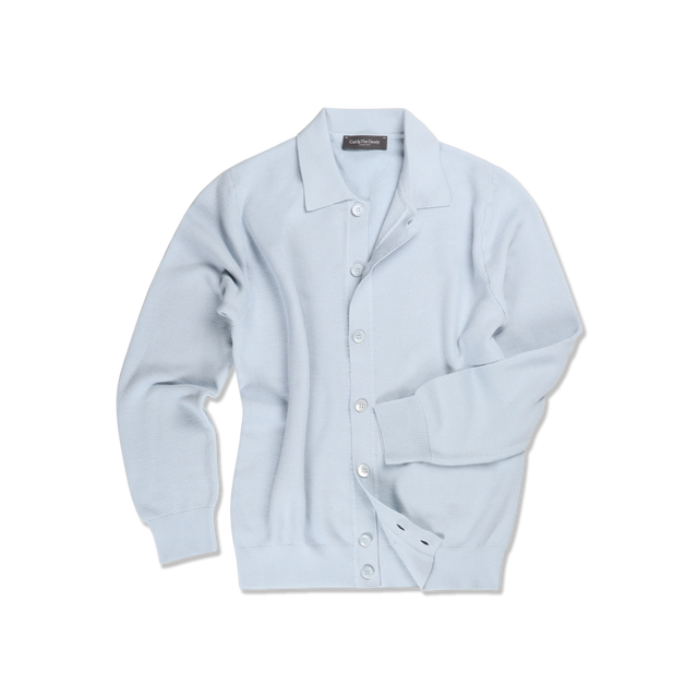 Polo Collar Cardigan in Sky Blue Piquet
