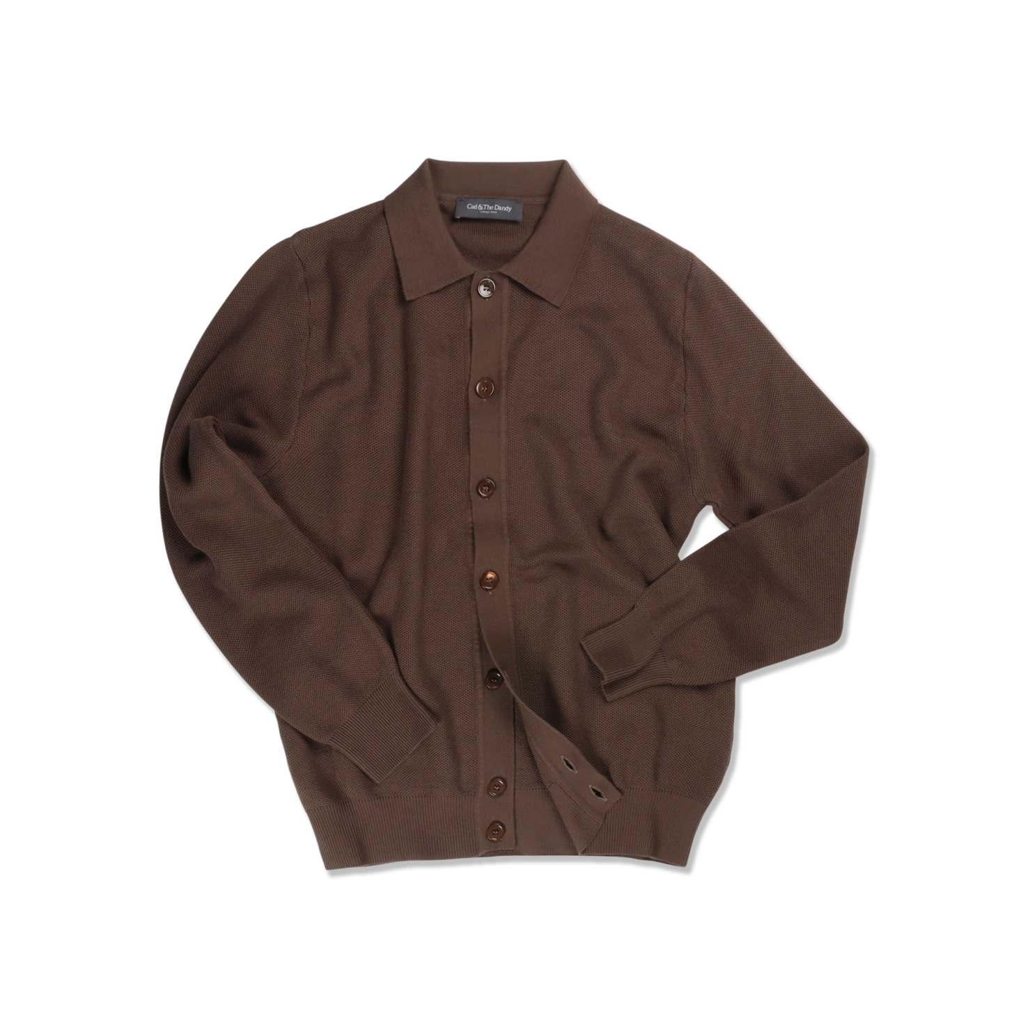Polo Collar Cardigan In Brown Piquet