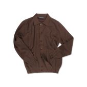 Polo Collar Cardigan in Chocolate Brown Piquet