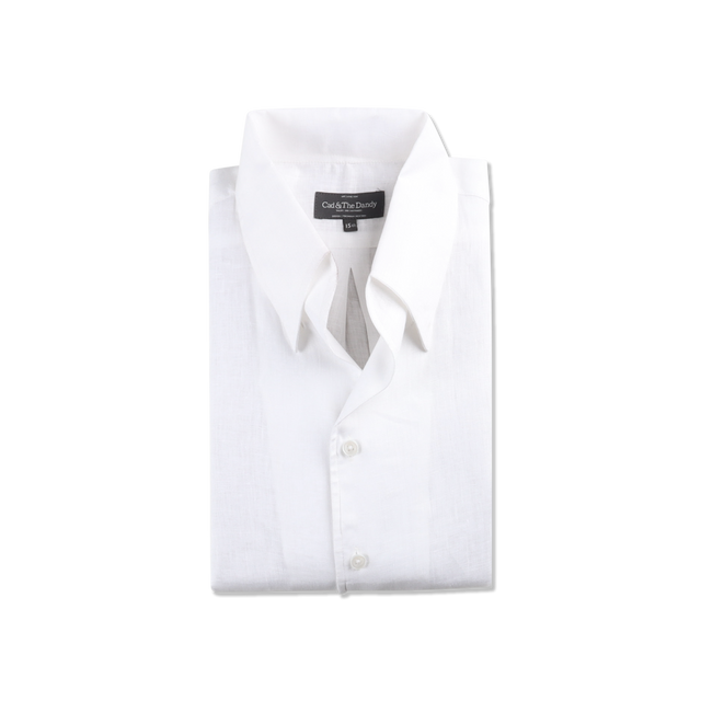 One Piece Collar Shirt in White Linen