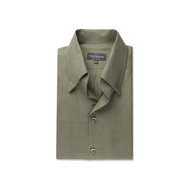 One Piece Collar Shirt in Green Linen