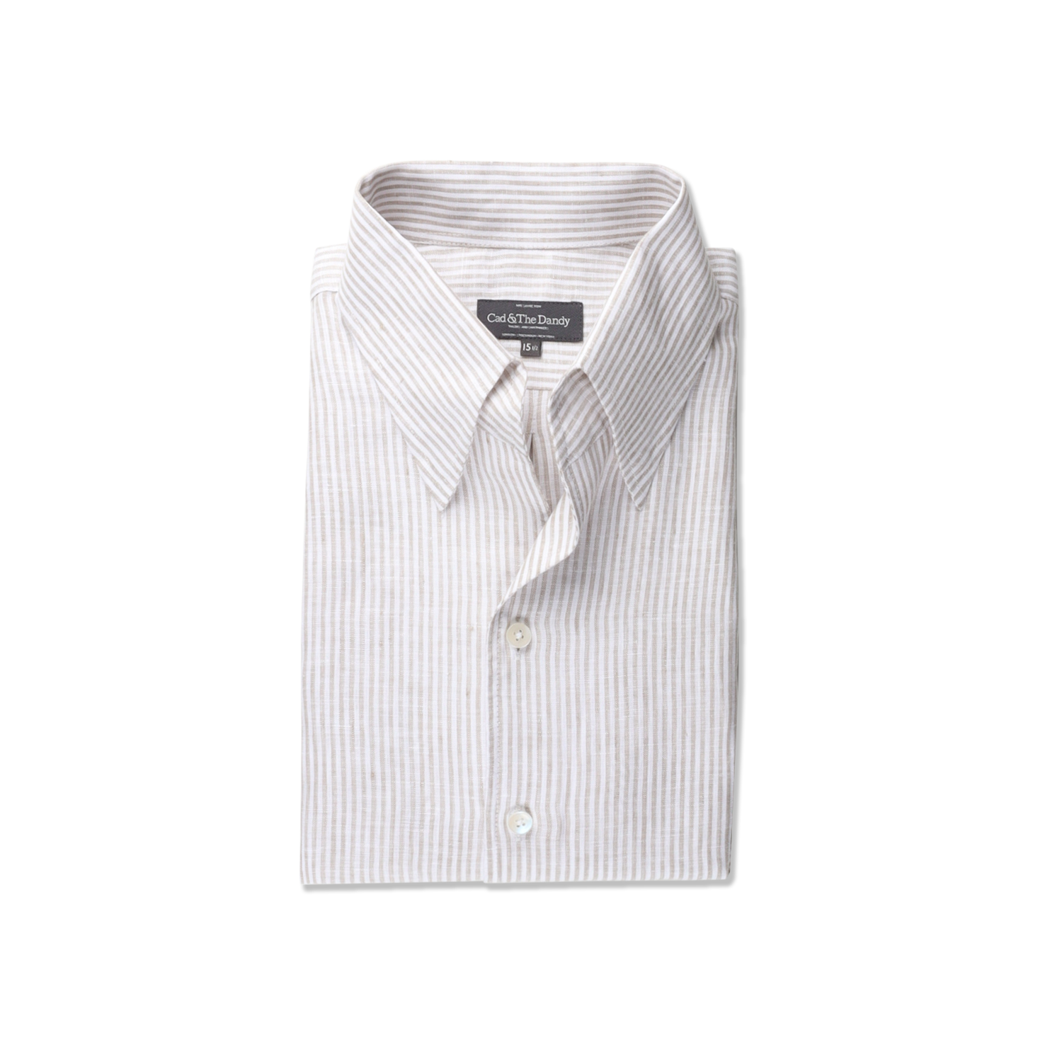 One Piece Collar Shirt In Green Stripe Linen