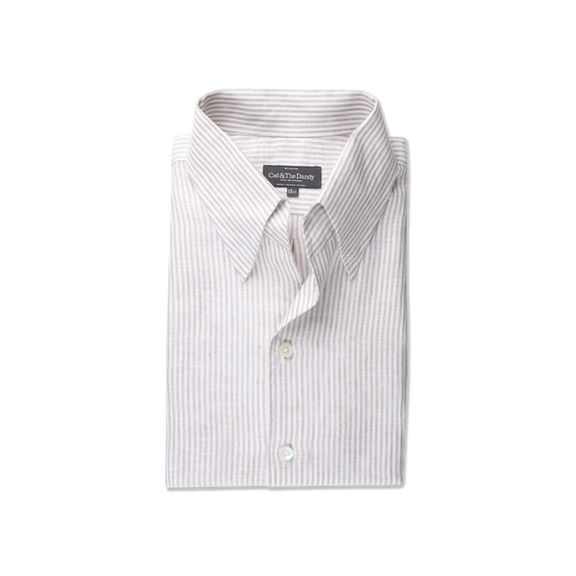 One Piece Collar Shirt in Green Stripe Linen