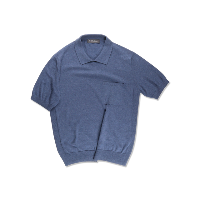Polo in Denim Blue Cotton Cashmere
